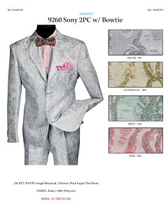Blu Martini 9260-901 Sony Silver Tonal Floral Fashion Suit