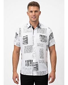 Bagazio Men's Cross-Hatch Print Short Sleeve Sport Shirt BM2303 White/Black