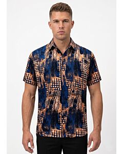 Bagazio Men's Urban Abstract Print Short Sleeve Sport Shirt BM2305 Blue/Black Multi