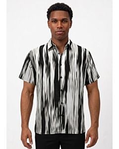 Bagazio Men's Abstract Ikat Print Short Sleeve Sport Shirt BM2306 Black