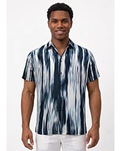 Bagazio Men's Abstract Ikat Print Short Sleeve Sport Shirt BM2306 Navy