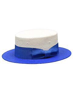 Bruno Capelo Hats BC Boater 2 Tone Natural Straw Fedora White/Royal