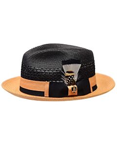 Bruno Capelo Hats BD Belvedere Natural Braid Fedora Black/Gold