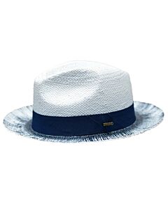 Bruno Capelo Hats CT Castro Natural Shantung Straw Fedora Light Blue/Navy