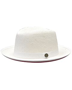 Bruno Capelo Hats EM Empire Natural Straw Fedora White/Burgundy