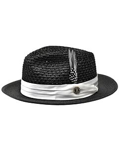 Bruno Capelo Hats JU Julian Natural Braid Fedora Black/White