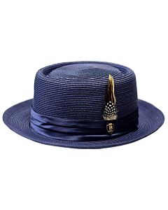 Bruno Capelo Hats RF Rafaele Natural Braid Pork Pie Fedora Navy