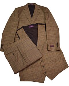 Canuti Men's Taupe Plaid Modern Fit Vested Suit C-101 Renzo