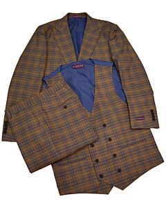 Canuti Men's Rust/Blue Plaid Modern Fit Vested Suit C-106 Alberti