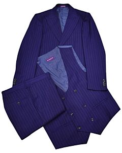 Canuti Blue Pin Stripe Modern Fit Vested Suit C-392 Carmine