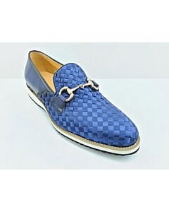 Carrucci Men's Dress Shoe Slip-On Bit Strap Loafer KS528-12F Navy