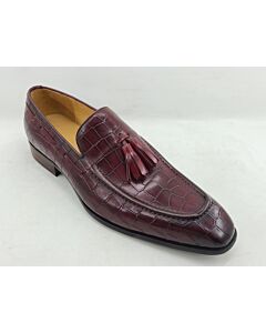 Carrucci Men's Dress Shoe Gator Print Tassel Loafer KS503-66 Burgundy