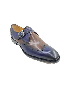 Carrucci Men's Dress Shoe Plain Toe Monk Strap KS509-42T Navy/Brown