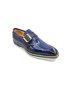 Carrucci Men's Dress Shoe Plain Toe Monk Strap KS515-38P Navy