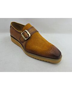 Carrucci Men's Dress Shoe Plain Toe Monk Strap KS518-02SC Cognac