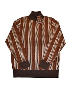 Cigar Couture Men's Striped Jacquard Turtle Neck Sweater T-343 Coffee