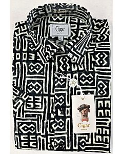  Cigar Couture Men's Tribal Print Short Sleeve Sport Shirt PC-144 Black