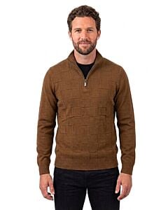 Cigar Couture Signature Tonal Square 1/4 Zip Mock Neck Sweater MZ-646 Mocha