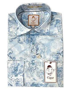Cigar Couture Signature Men's Paisley Print Long Sleeve Sport Shirt S-5060 Sky