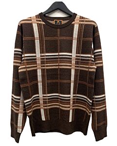 Cigar Couture Signature Men's Plaid Crew Neck Sweater CR-556 Coffee