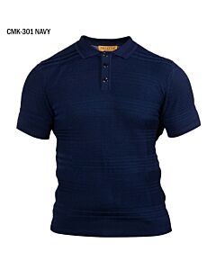 Prestige Original Men's Textured Knit Short Sleeve Shirt CMK-301 Navy