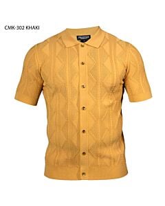 Prestige Original Men's Tonal Wavy Knit Short Sleeve Shirt CMK-302 Maize
