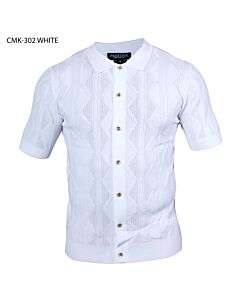 Prestige Original Men's Tonal Wavy Knit Short Sleeve Shirt CMK-302 White