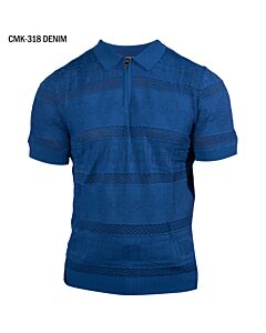Prestige Original Men's Greek Key 1/4 Zip Knit Short Sleeve Shirt CMK-318 Denim