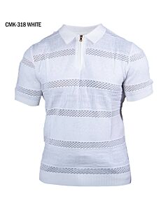 Prestige Original Men's Greek Key 1/4 Zip Knit Short Sleeve Shirt CMK-318 White