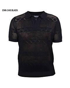 Prestige Original Men's V-Neck Knit Short Sleeve Shirt CMK-340 Black