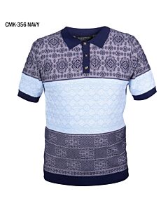 Prestige Original Men's Medallion Knit Short Sleeve Shirt CMK-356 Navy