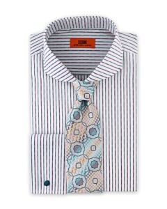Steven Land Seafoam Striped Diamond French Cuff Dress Shirt DC1934