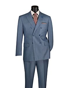 Vinci Executive Smoke Blue Sharkskin Double Breasted Suit DRK-5