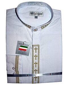Daniel Ellissa White Gold Cross Embroidered Banded Collar Dress Shirt DS2005C