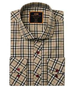 Steven Land Khaki Tartan Plaid Dress Shirt Raoul DS2510B