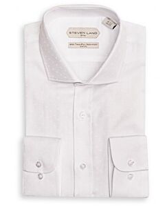 Steven Land Elite Non Iron White Tonal Dot Slim Fit Dress Shirt Massimo DSW2515B