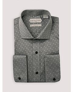 Steven Land Elite Non Iron Black Tonal Dot French Cuff Dress Shirt Mario DSW2516F