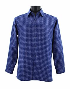 Sangi by Bassiri Uomo Men's Fashion Woven Print Long Sleeve Sport Shirt FM 63 Blue