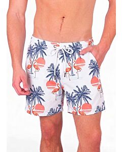 Foreversobe Men's Flamingo Print Swim Shorts 253101 White