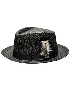 Bruno Capelo Hats GA Geneva Natural Straw Fedora Black