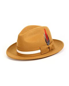 Montique Hats H-100 Pinch Front Wool Felt Fedora Gold