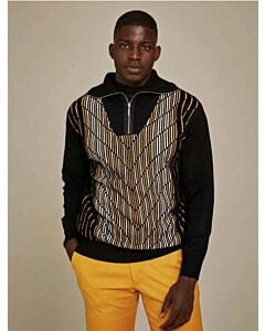 Inserch Men's 1/4 Zip Geometric Intarsia Knit Sweater SW608 Black