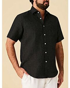 Inserch Men's Linen Short Sleeve Shirt SS717 Black