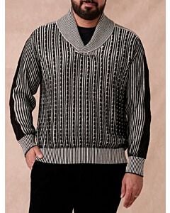 Inserch Men's Shawl Collar Cable Knit Sweater SW005 Black