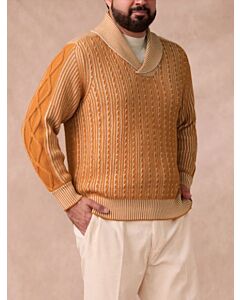 Inserch Men's Shawl Collar Cable Knit Sweater SW005 Gold