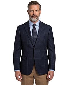 Prontomoda Europa Navy Plaid Modern Fit Wool Sport Coat J493012003