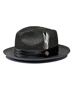 Bruno Capelo Hats JU Julian Natural Braid Fedora Black