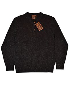  Cigar Couture Signature Men's Metallic Fleck Polo Knit Long Sleeve Sweater Shirt KLX-500 Black