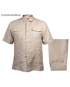 Prestige Original Men's Linen Walking Suit 2 Piece Shirt & Pants Set LUX-399 Oatmeal