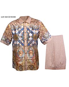 Prestige Original Men's Linen Walking Suit 2 Piece Shirt & Pants Set LUX-560 CD Khaki
